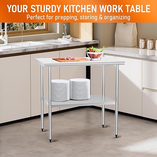 Stainless Steel Table for Food Prep & Work 24 x 36 inches Utility Table with Adjustable Undershelf, Commercial Workstation in Kitchen, Garage, Outdoor BBQ