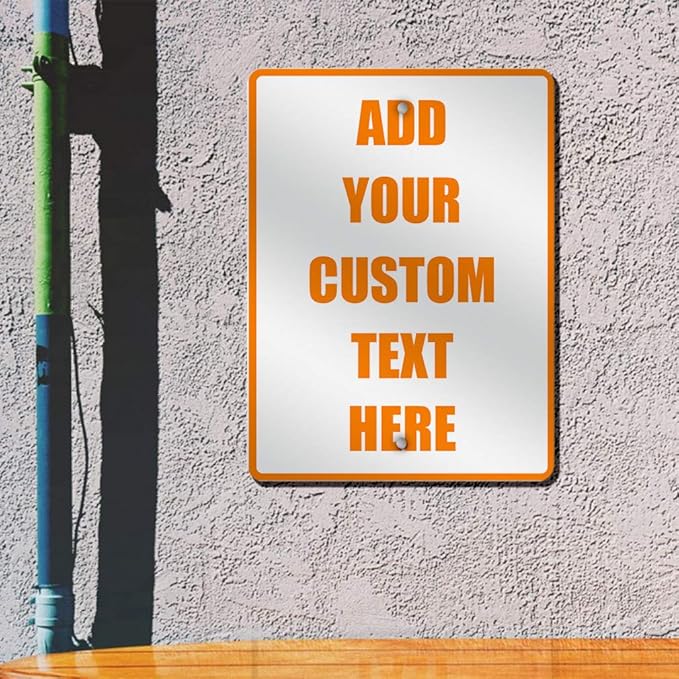 Aluminum Weatherproof Metal Sign Multiple Sizes Custom Personalized Text Here White Orange Warning Vertical Street 12x18Inches