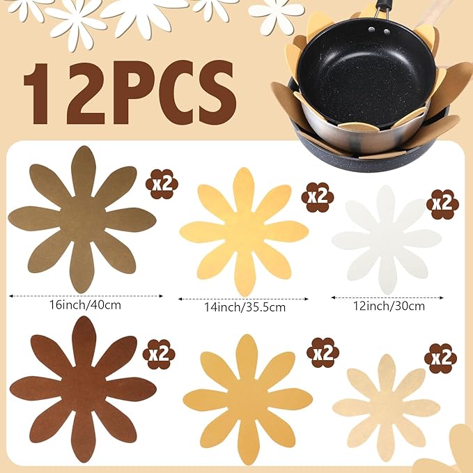 Queekay 12 Pcs Felt Pot and Pan Protectors 12/14/16 Inch Larger Thicker Pan Protector Pads, Colorful Pot Separators for Stacking Cookware Organizing Protecting(Yellow Brown)