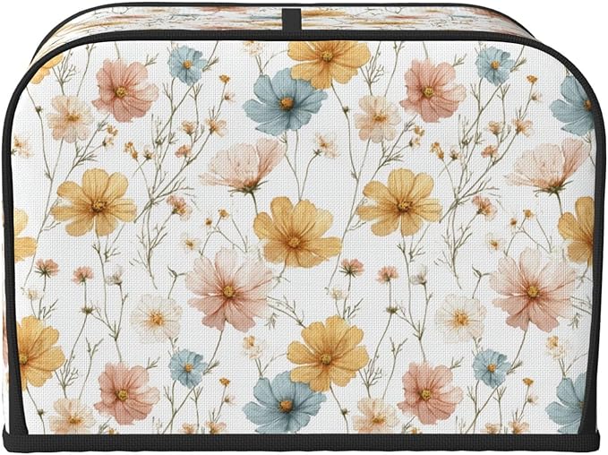 4 Slice Toaster Cover for Kitchen Botanica Flower Vintage Waterproof and Dustproof Toaster Dust Cover with Side Pockets Decorative Universal Cover for Wide Slot Toasters and Small Appliances