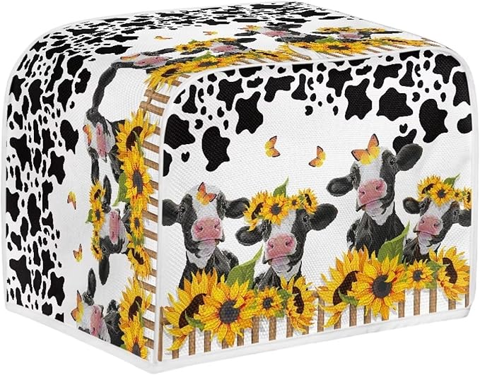 UNICEU Sunflower Farm Cow Animal 2 Slice Quilted Toaster Dust Cover & Bread Maker Cover for Small Appliances