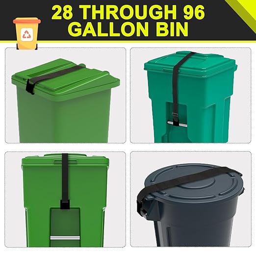 GripHandle Metal Double-Claw Trash Can Lid Lock Strap for Animals,Bungee Cord with Hooks for Trash Bin Garbage Pail,Outdoor Outside Trash Lid Holder to Keep Raccoons Out,Fits 20-96 Gallon Cans - 2Pcs