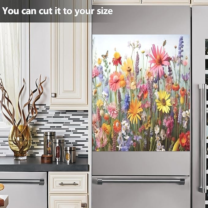 Dishwasher Magnet Cover, Wildflowers Magnet Sticker Fridge Panel Decal for Home Kitchen Decor, 23x26 in