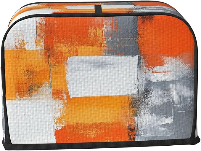 2 Slice Toaster Cover for Kitchen Modern Art White Orange Gray Waterproof and Dustproof Toaster Dust Cover with Side Pockets Decorative Universal Cover for Wide Slot Toasters and Small Appliances