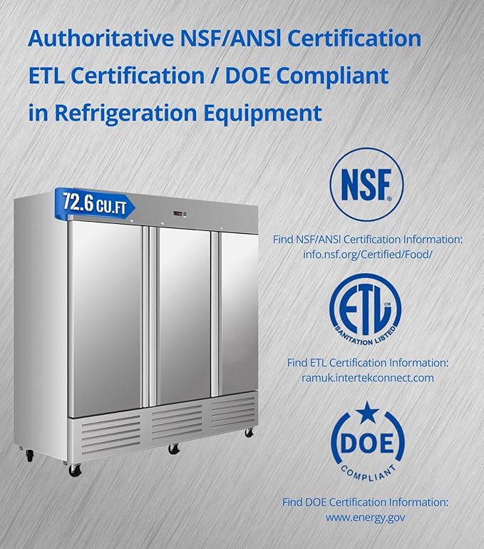 81" W Commercial Refrigerator, 72.6 Cu.ft Reach-In Triple Door Stainless Steel commercial fridge, 9 Shelves, Fan Cooling, Auto Defrost, Digital Thermostat - Ideal for Restaurant, Bar, Cafe, Shop