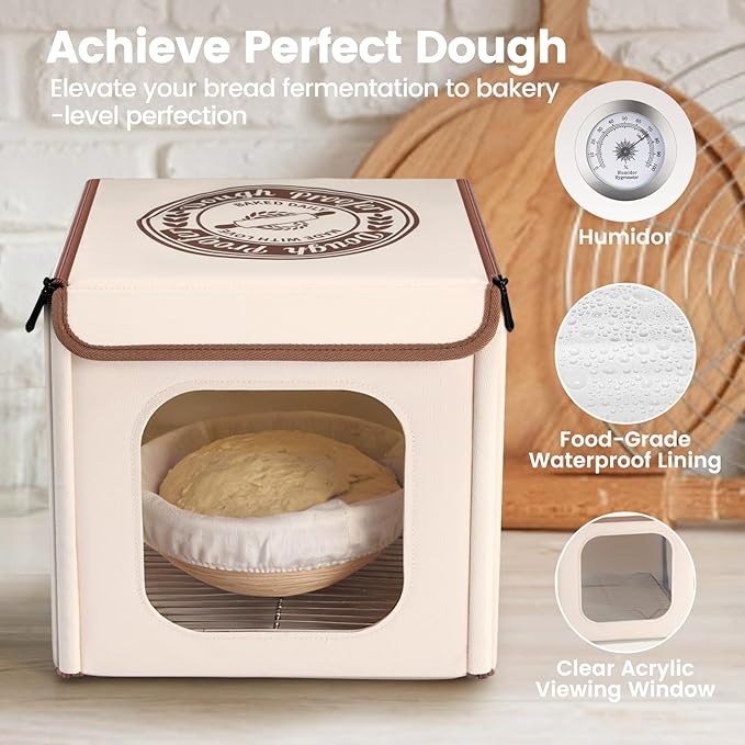 Folding Bread Proofing Box with 50-113℉ Temp Control & 48H Timer, Dough Proofer with Metal Rack, Humidor, Ideal for Sourdough, Bread Baking, Pizza, Yogurt, Kombucha, Perfect for Compact Kitchens