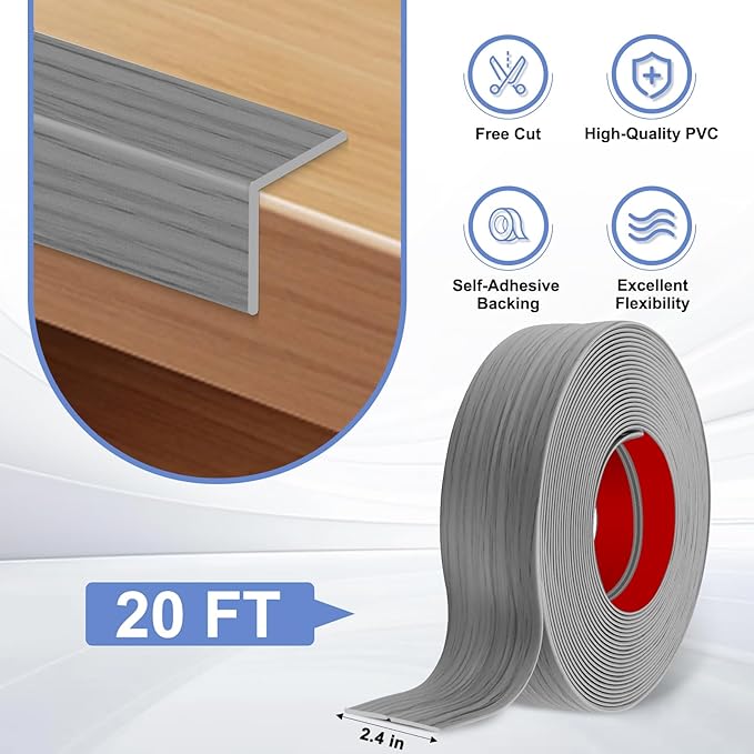 Wall Corner Protector Moulding Trim Peel and Stick Wall Corner Guards Trim Flexible Self Adhesive Edge Protector Moulding, 2.4 in x 20 Ft, Light Gray Wood