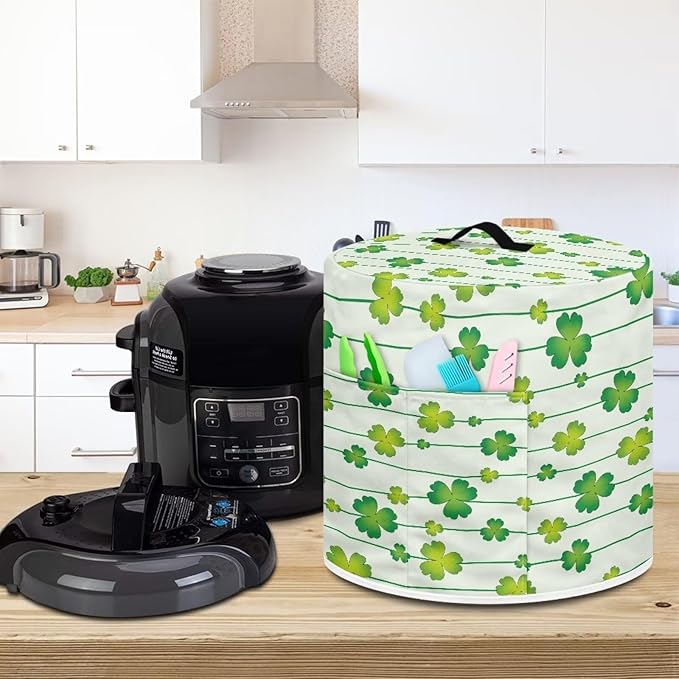 Xoenoiee Green Shamrock Stripes Print Kitchen Appliance Dust Cover with Pockets, Electric Pressure Cooker Cover Compatible with Crock Pot for St.Patrick's Day Decor, Rice Cooker Covers, for 8 Qt