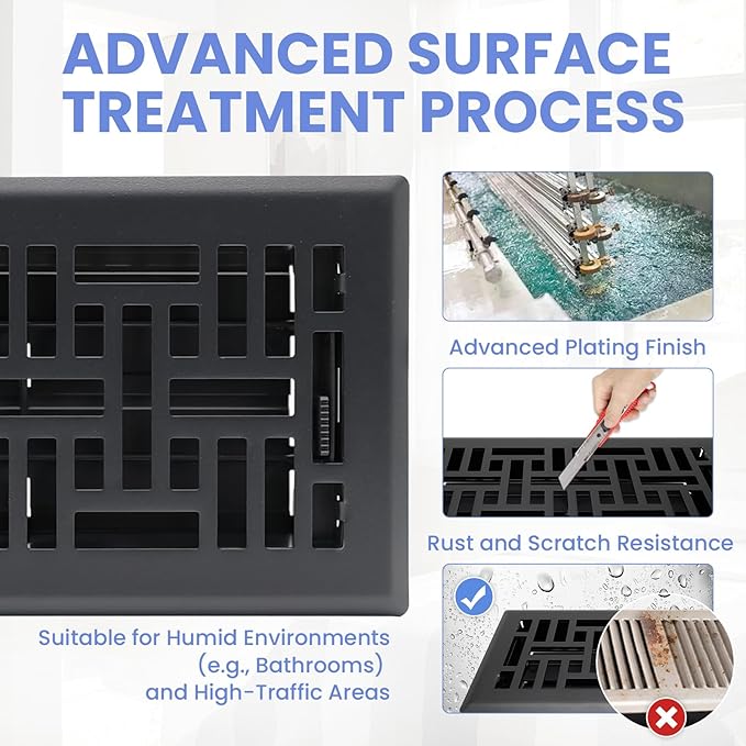 4x8 Inches Heavy Duty Walkable Floor Register Easy Adjust Air Supply Lever Floor Vents - Seattle Design - Vent Cover for Home Floor - Matte Black