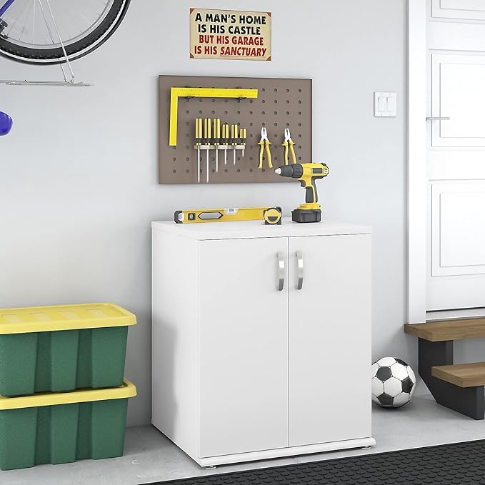 Bush Business Furniture Universal Floor Storage Cabinet with Doors and Shelves in White, Vertical Office Storage Unit with Adjustable Shelving for Workspace