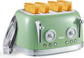 4 Slice Toaster, Retro Green Toaster, Bagel, With Stainless Steel Lid. Reheat, Defrost and Cancel Functions, Countdown Function, 6 Browning Levels, Stainless Steel Material, TR03