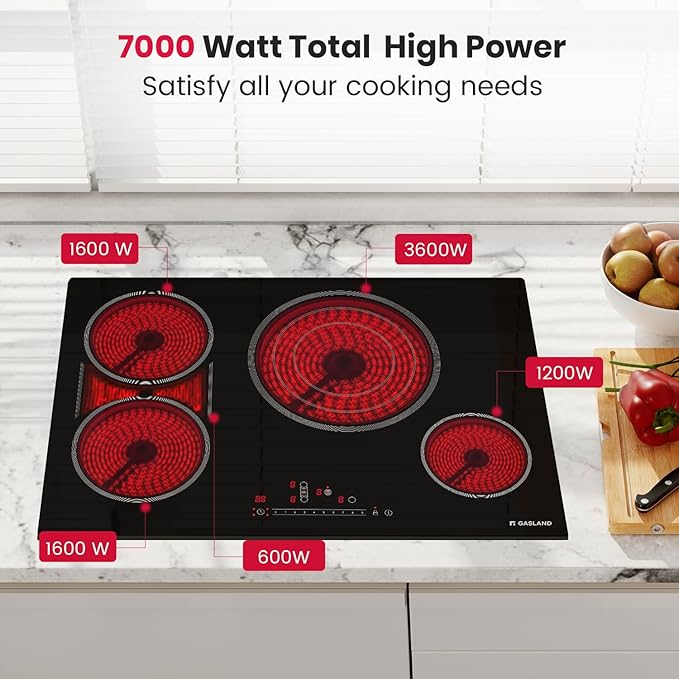 GASLAND Electric Cooktop 30 Inch, 4 Burners Radiant Glass Stove Top, ETL & FCC Certificated, Drop-in Ceramic Cooktop, Slide Touch Control, Child Safety Lock, Hot Surface Indicator, 240V