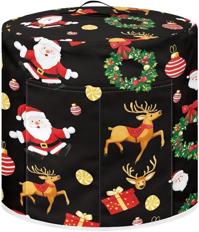 Cartoon Santa Claus Dust Cover Instant Pot and Extra Accessories Dust Proof Easy to Clean Pressure Cooker Cover Electric Appliance Cover Air Fryer Accessories with Storage Pocket Size S