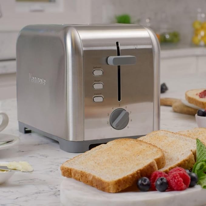 Kenmore toaster 2 slice - extra wide slot countertop kitchen appliance, defrost function, tostador de pan, 9 shade settings, compact design, easy clean crumb tray, bread bagel, stainless steel