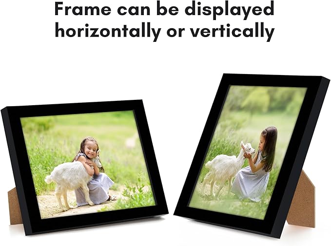 Americanflat 4x5 Picture Frame with Shatter-Resistant Glass - Streamline Collection - Thin Border Photo Frame for Tabletop and Wall Display - Hanging Hardware and Easel Stand Included - Black
