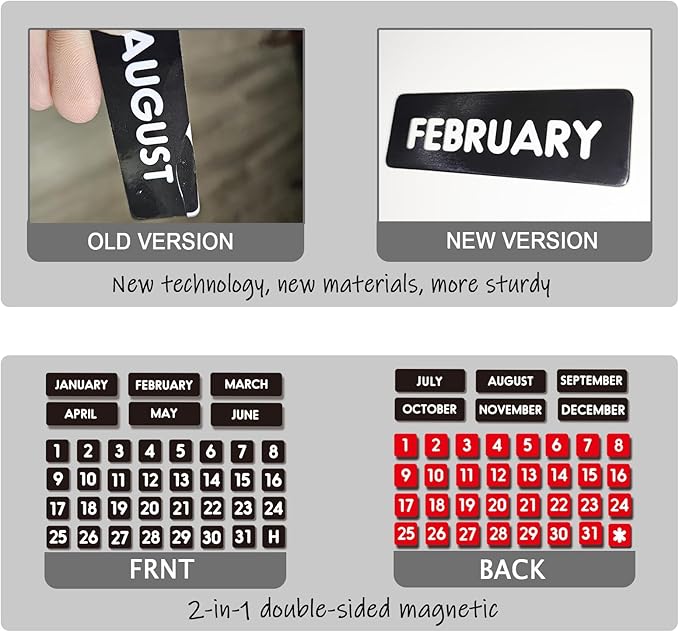 Large Double-Sided Magnetic Numbers and Months for Large Dry Erase Calendar Whiteboard, Calendar Magnets for Magnetic Whiteboard and Refrigerator Calendar(1"x1")