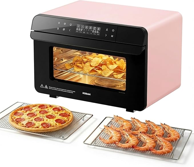 ROBAM Countertop Combi Steam Oven, 20-in-1 Multifunction Air Fryer, Convection Steam Roast & Bake, Multi-Stage Cooking, Self-Clean, Heat-Resistant, 7 Modes, 30 Built-In Recipes CT763 (Pink)