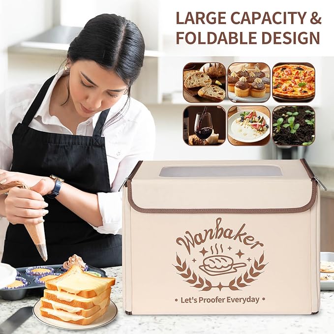 Folding Bread Proofing Box 68-131℉ Temp Control & 99H Timer, Wanbaker Dough Proofer Box for Sourdough, Bread Baking, Pizza, Yogurt, Kombucha 6-Layer Fabric