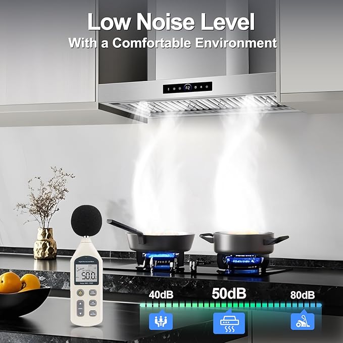 30 inch Range Hood Wall Mount, 1200 CFM with 4-Speed Gesture Sensing & Touch Control, Stainless Steel Ducted Kitchen Stove Vent Hoods with 2 LED Lights, Time Setting, Dishwasher-Safe Baffle Filters