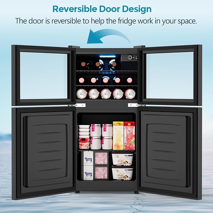 Beverage Refrigerator with Freezer, 2.6 Cu.Ft Compact Refrigerator, Reversible Door, Adjustable Thermostat, Mini Fridge for Bedroom, Office