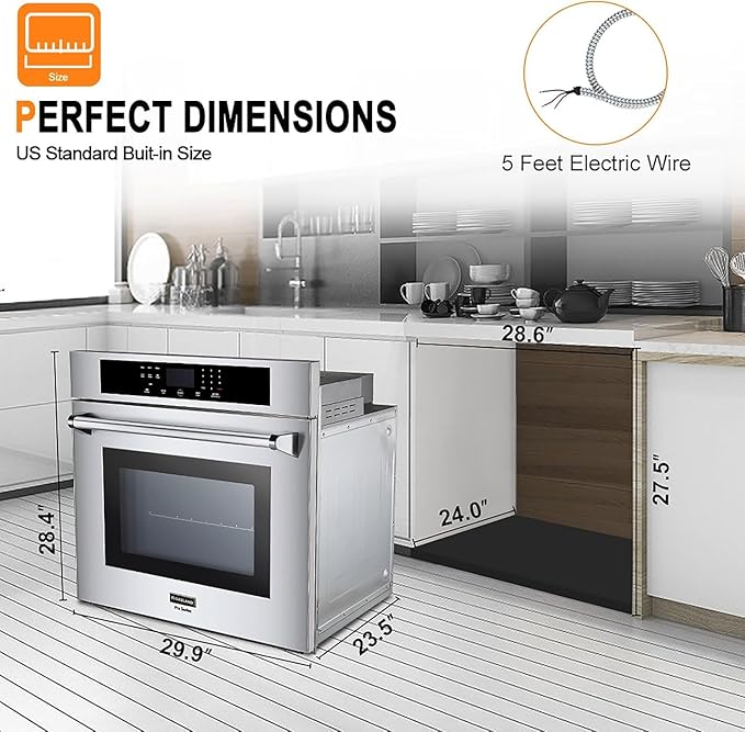 GASLAND 30 inch Electric Wall Oven,Gasland Built-in 8 Cooking Function Single Ovens with Self-cleaning Convection Fan Touch Control,Stainless Steel