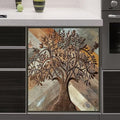 Stainless Steel Tree of Life Dishwasher Magnet Cover for Front, Wooden Door Magnetic Refrigerator Cover Skin Decor, Birds Dishwasher Panel Decal, Magnetic 23" x 26"