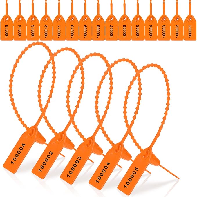 1000 Pcs Plastic Tamper Seals Fire Extinguisher Tags Security Tags Seals Safety Numbered Zip Ties Labels Safety Disposable Self Locking Signage 250 mm Length (Orange)