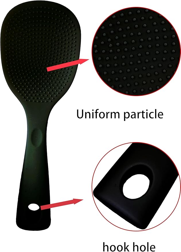 2Pcs of Silicone Rice Ladle Rice Serving Spoon Easy To Clean Rice Spoon for Electric Rice Cooker Rice Paddle for Kitchen (Black)