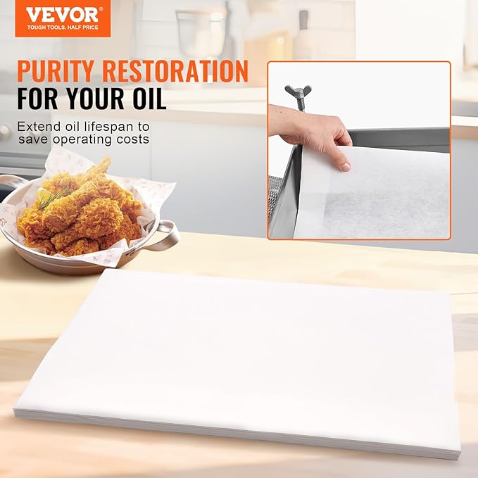VEVOR Fryer Filter Paper 100-Pack, Oil Filter Paper 25.7" x 16.9", Suitable for 55L-58L Mobile Fryer Filtration Units, Ideal for Restaurants, Fast Food Outlets, and Festival Food Booths