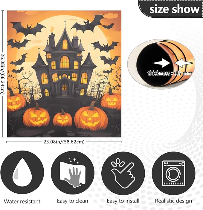 Halloween Castle Pumpkin Dishwasher Magnet Cover Panel,Magnetic Dishwasher Covers Refrigerator Sticker Decal Halloween Decorative Washing Machine Cover for Home Kitchen,23x26in