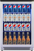 Weili 20 Inch Built in Beverage Fridge with Glass Door, 120 Can Under Counter Soda Beer Drink Refrigerator with Blue LED Light for Home Office or Bar, 36-50°F Auto Defrost