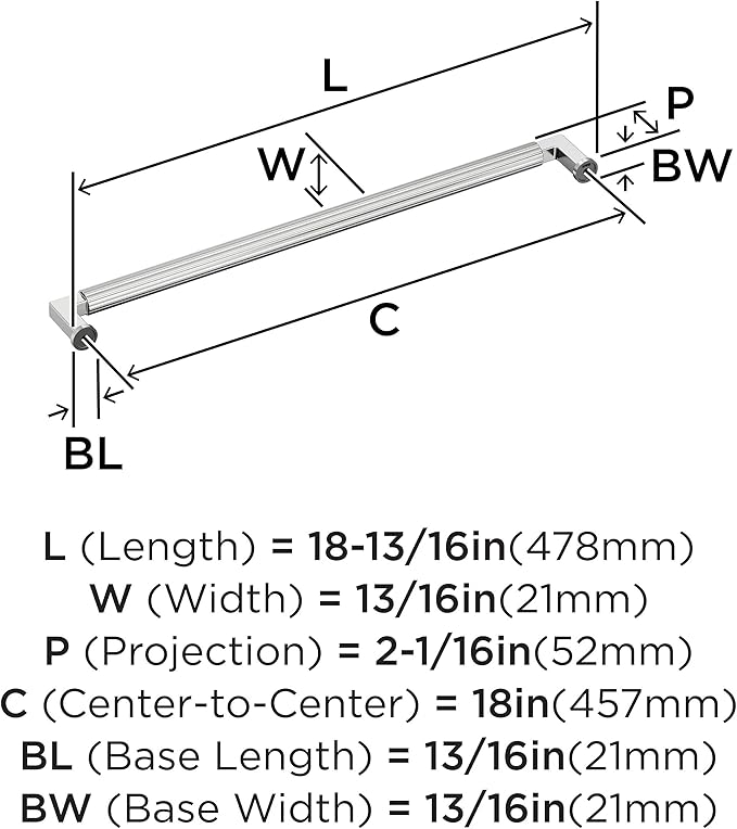 Amerock Ballard 18 inch (457mm) Center-to-Center Polished Chrome Appliance Pull, BP3765126