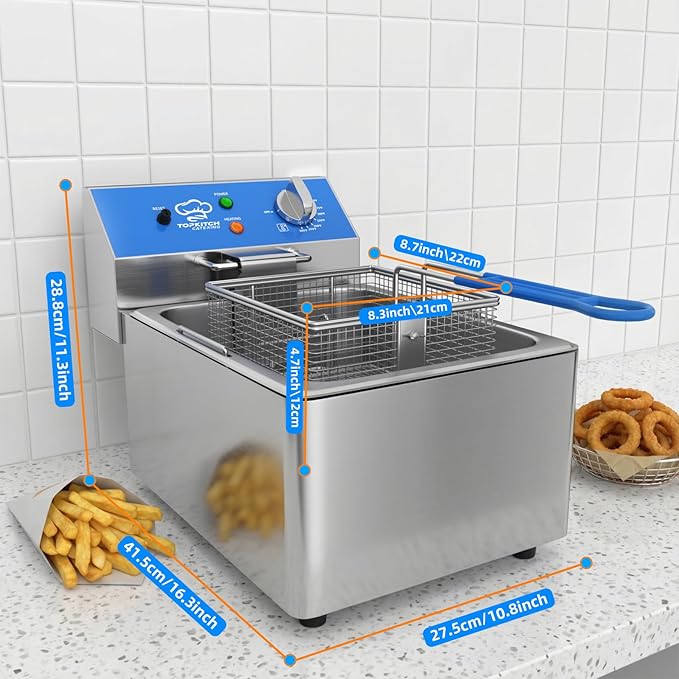 6L Electric Deep Fryer with Removable Oil Container and Handle, Solid Wire Mesh Basket and Lid, Lightweight Commercial Countertop Fryers - 120V 1800W