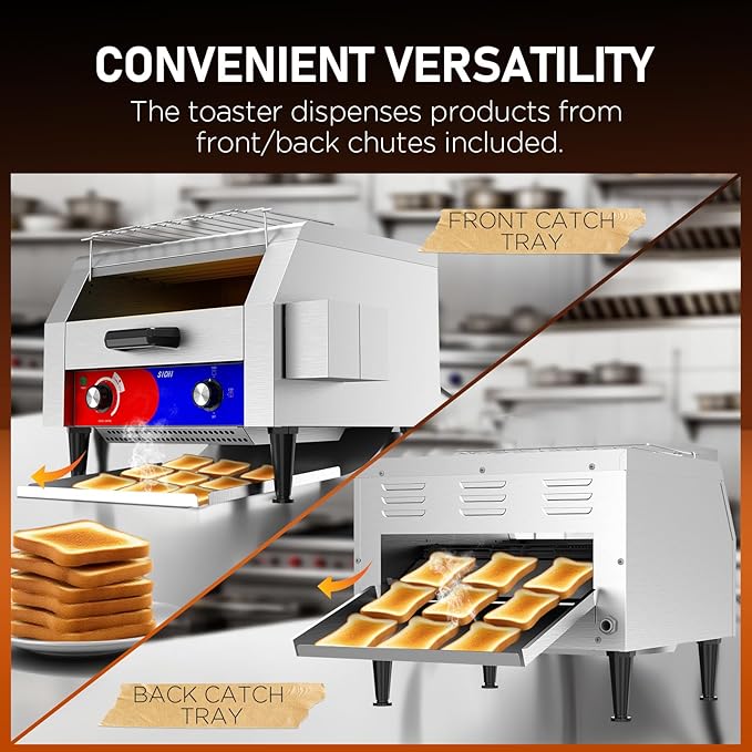 Commercial Conveyor Toaster w/ 3 Slice Wide Slot, 450 Slice/hour Commercial Toaster w/ 14.1’’ Wide and 3‘’ Opening, Industrial Kitchen Cooking bagel w/Stainless Steel and Heavy Duty