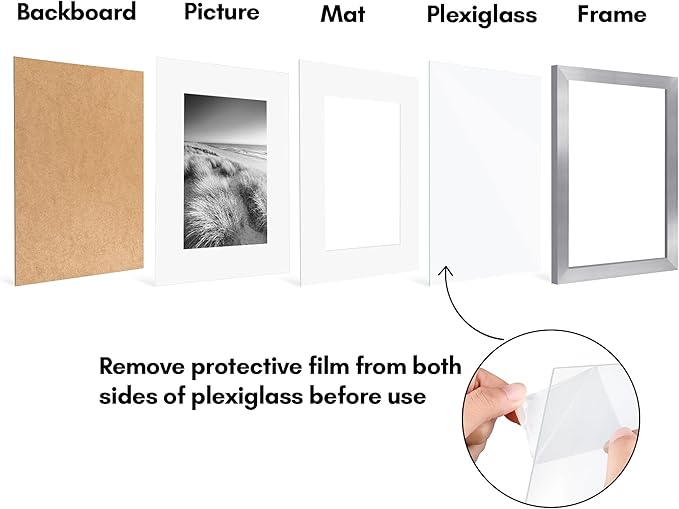 Americanflat 8x10 Picture Frame with Plexiglass - Set of 5 - Use as 5x7 Frame with Mat or Display 8x10 Photo Without Mat - Galleria Collection - Picture Frames for Tabletop or Wall - Silver