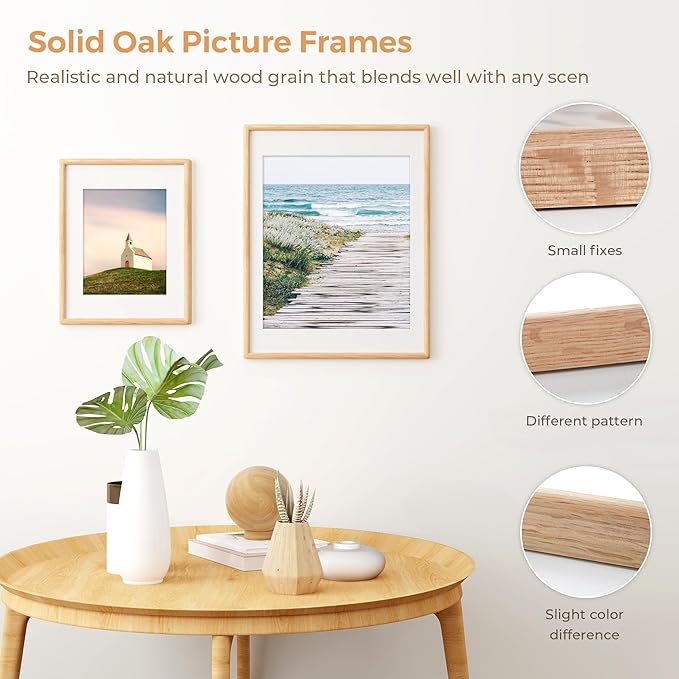 Axeman 22x28 Oak Frame - Rounded Corner 22 x 28 Poster Frame Matted to 18x24 - Natural Oak Wood Picture Frame with Tempered Glass Wall Mount Display
