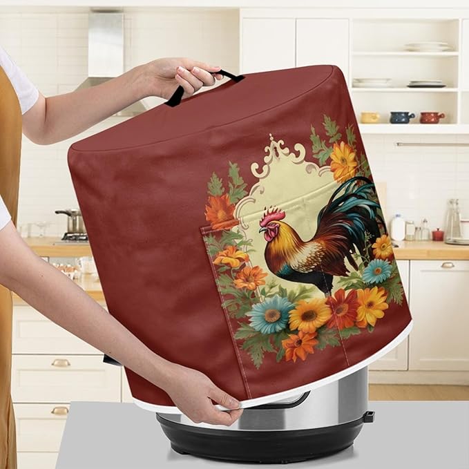 TODIYADDU Sunflower Rooster Pressure Cooker Cover for Women Trendy Instant Pot Cover with Top Handle and Pocket Kitchen Appliance Cover Dust Cover for 3 Quart Instant Pot and Extra Accessories Gifts