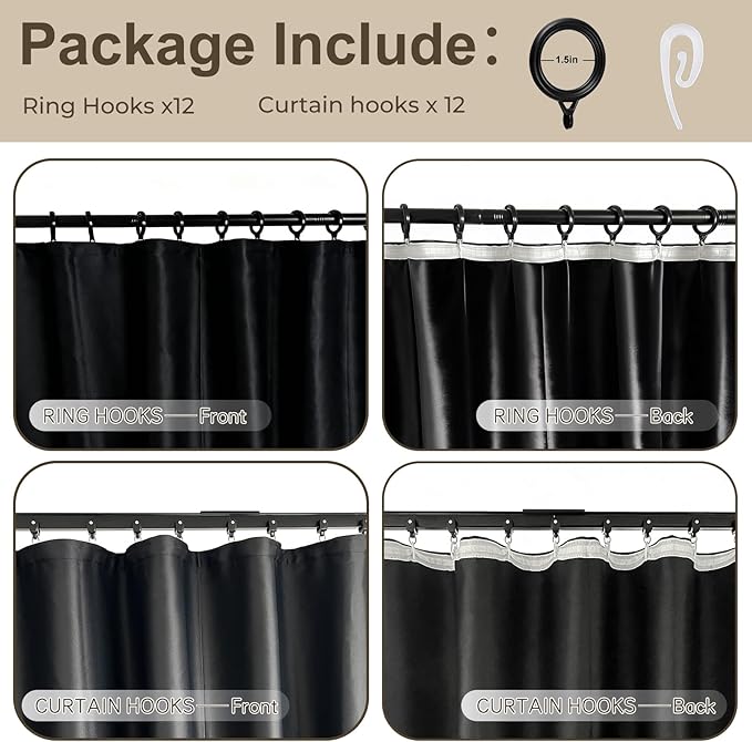 Room Divider Blackout Curtain Track Curtains Wall Dividers Panels Screen for Living Rooms Bedroom Office Privacy Partition Separation, W52 × L84 Inch,1 Panel, Black