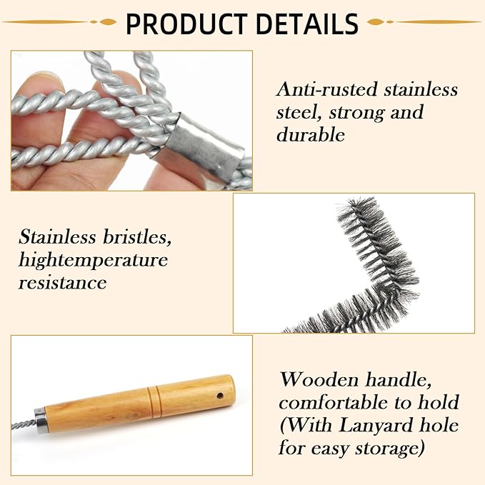 3 Pieces Fryer Cleaning Tools, Stainless Steel Deep Fryer Cleaning Tools, Including Basket Fryer Brush, L-Shape Deep Fryer Cleaning Brush and Fryer Cleanout Rod, Air Fryer Cleaning Brush Tools