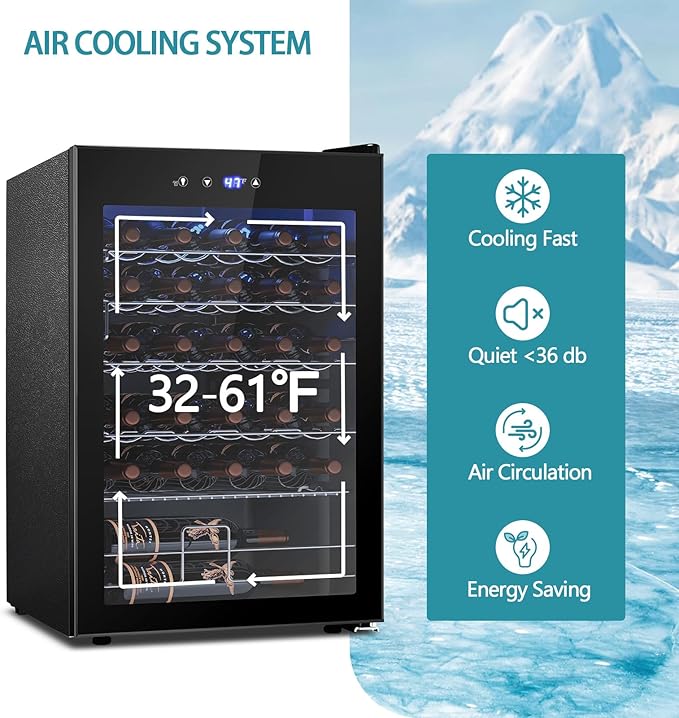 COWSAR 37 Bottle Wine Fridge, Freestanding Commercial Beverage Refrigerator with Smart Temp Control, 4.45 Cu.Ft Mini Fridge Wine Cooler with Child Lock& Wavy Wire Shelves for Kitchen Bar, Black