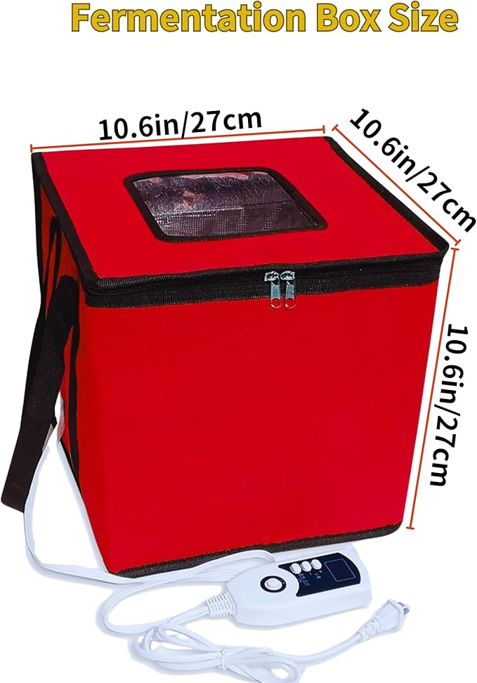 Bread Proofing Box Heated, Foldable Dough Proofer Temperature/Timer Control Sourdough Warmer for Making Bread, Pizza,Yogurt, Natto and Handmade Soap Red, 10.6 * 10.6 * 10.6inch