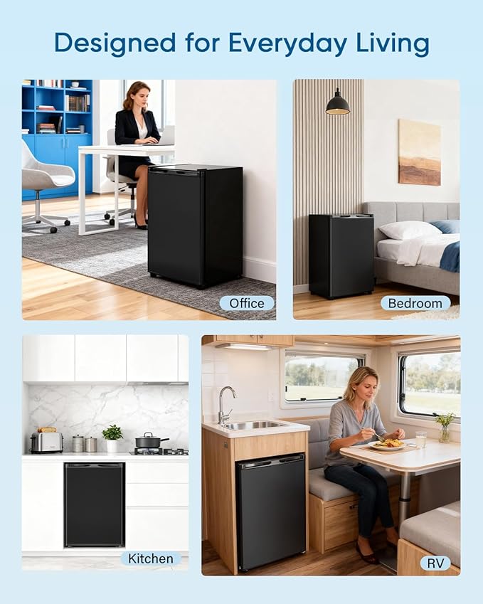 3.0 Cu.ft Upright Freezer - Compact Mini Freezer with 7 Adjustable Thermostat, Removable Shelves, Reversible Single Door, 360°Uniform Cooling Small freezer for Home Office Kitchen Dorm, Black