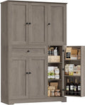 HOSTACK 68" Tall Kitchen Pantry Storage Cabinet, Modern Kitchen Hutch Cabinet with Doors and Shelves, Freestanding Food Pantry with Large Storage Drawer for Dining Room, Living Room, Ash Gray