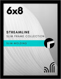 Americanflat 6x8 Picture Frame with Shatter-Resistant Glass - Streamline Collection - Thin Border Photo Frame for Tabletop and Wall Display - Hanging Hardware and Easel Stand Included - Black
