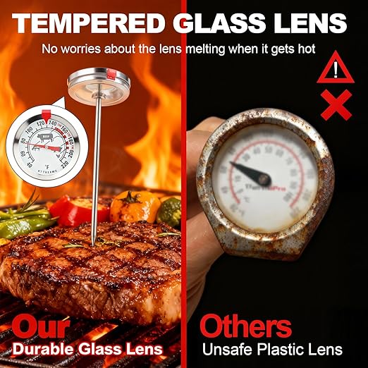 Meat Thermometer Cooking Thermometer Stainless Steel Kitchen Thermometer Temperature Labeled for Poultry Pork Beef 2Pcs