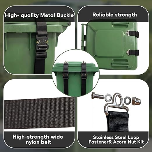 2 Pcs Bear Proof Trash Can Locks, Heavy - Duty Trash Bin Lock, Trash Can Locks for Animals, Trash Can Lid Lock, Secure Lid Lock for Outdoor Indoor Trash Cans to Keep Raccoons Bears Strays Out
