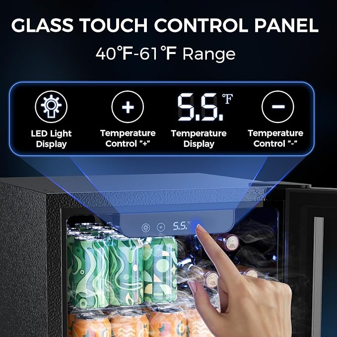 COWSAR 1.7 Cu Ft Beverage Refrigerator and Mini Fridge Cooler - 68 Can Capacity, Glass Door, Quiet Operation, LED Temperature Control, Holds 16 Wine Bottles for Bar, Home, Office