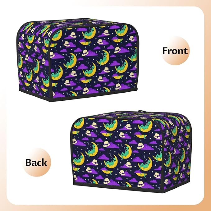 2 Slice Toaster Dust Cover with Pocket, Stain Resistant & Washable, Fingerprint Protection Kitchen Cover Funny Alien Moon Sky