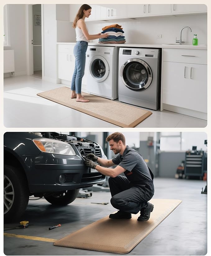 Ophanie Kitchen Mats for Floor, 3/4 Inch Thick Kitchen Rugs, 20'' x 60'' Anti Fatigue Standing Cushioned Mat, Waterproof,Comfort Ergonomic Mat for Office, Home, Sink, Beige Non-Slip Bottom