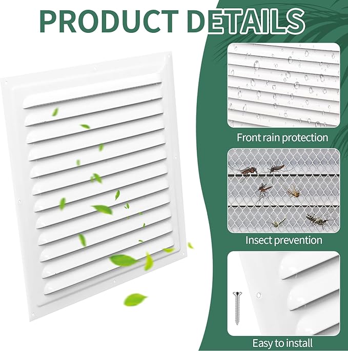 Gable Vents (10" x 10" 2Pcs) Aluminum Walls, Lofts, Garages more, More with Screens, Metal Shed Vents, Outdoor Houses, Loft Ceiling Reinforcement, Square Vents, Blinds, Exterior Grille(White)